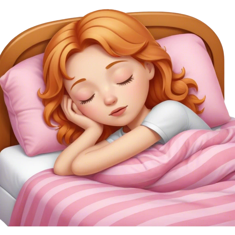 strawberry blonde girl asleep in pink bed emoji