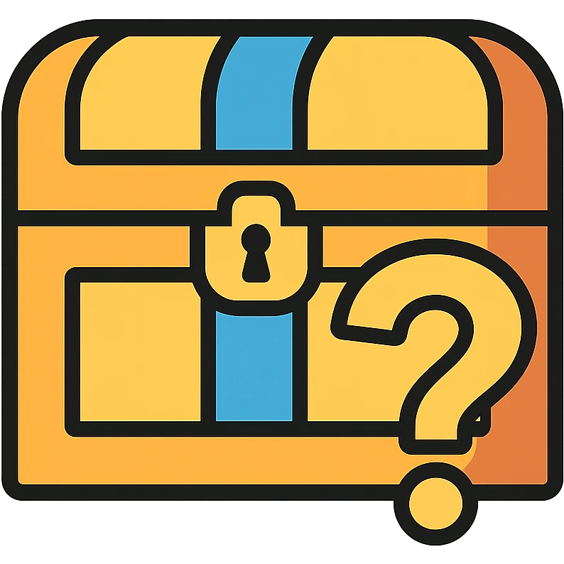 treasure chest with a question mark in front, outlined emoji