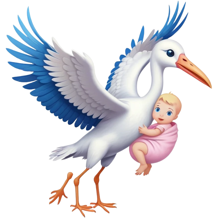 stork flying with a human baby in a bundle emoji