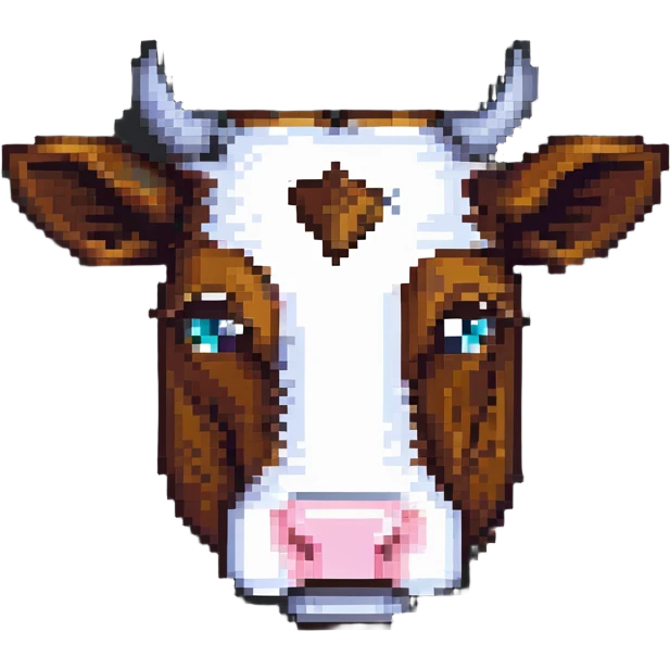 ultra-minimal blocky Minecraft cow head emoji with one large colorful square pixel, extremely simple, abstract, playful, childlike emoji