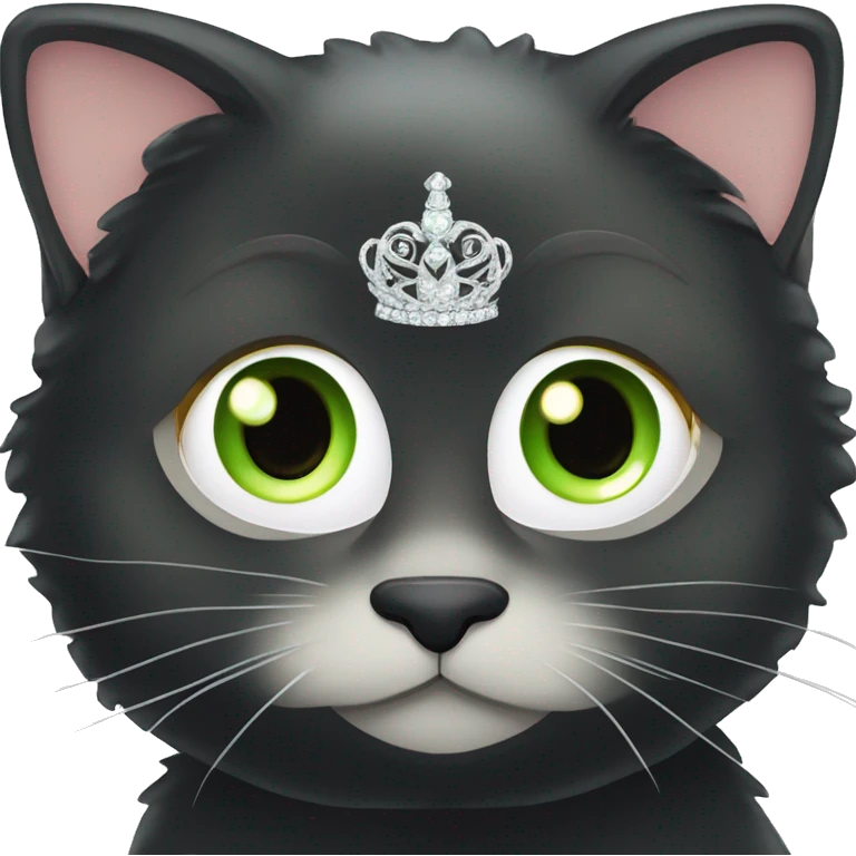black tortoiseshell cat with green eyes, wearing princess tiara  emoji