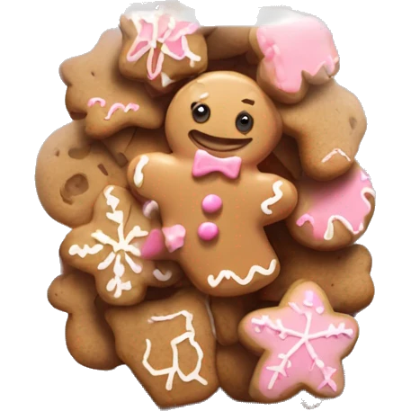 Realistic glass cookie jar with light pink lid full of gingerbread cookies isolated.  emoji
