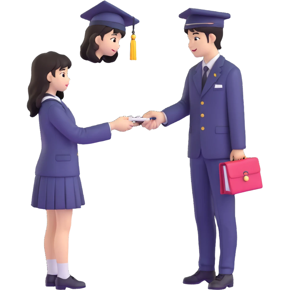 Japanese male high school student giving second uniform button to girl during graduation confession emoji