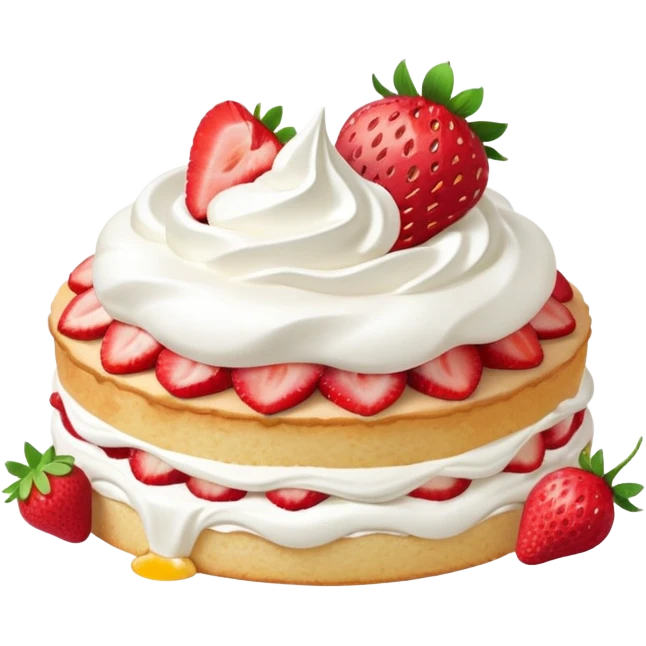 slice of strawberry shortcake with whipped cream, soft and light colors, smooth texture, bright and appetizing, minimal details, glossy highlights
 emoji