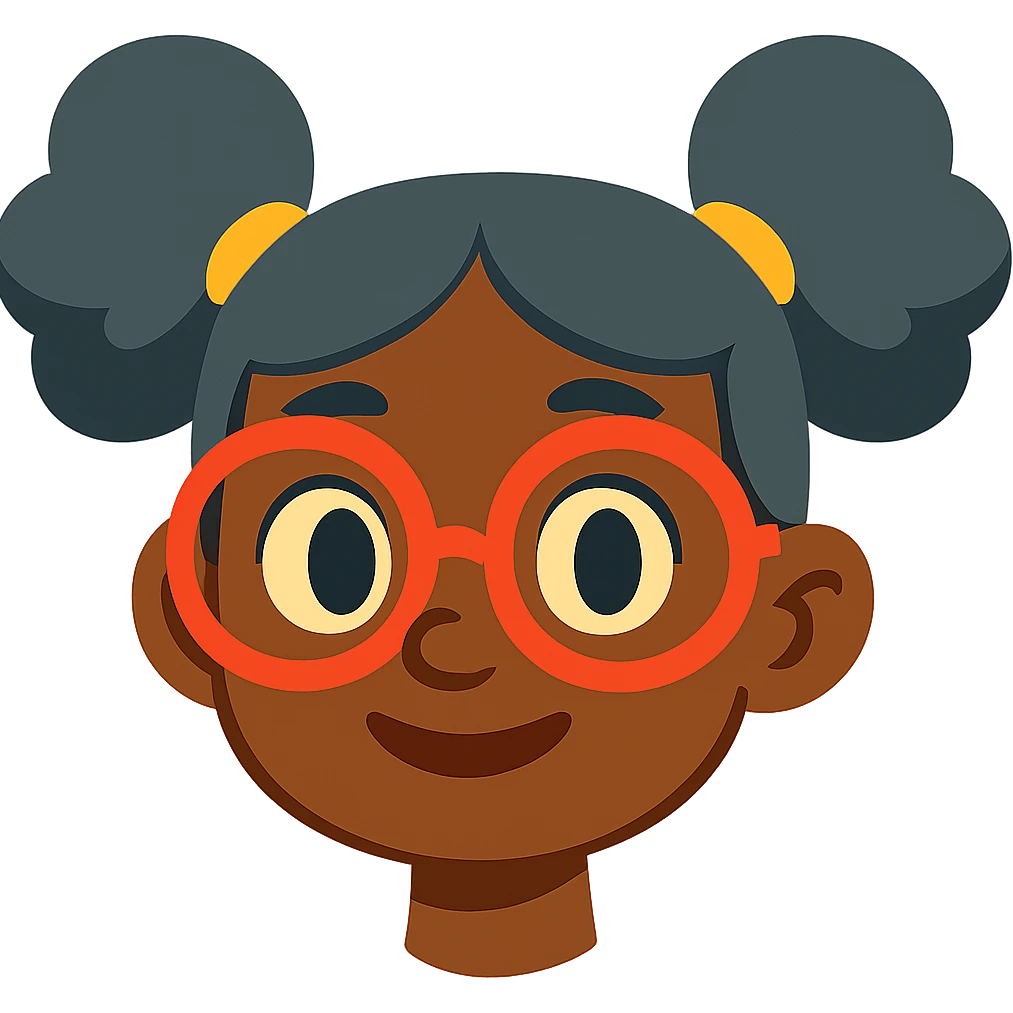 african american girl head with oversize glasses and gray hair in bunches, vibrant toon style emoji