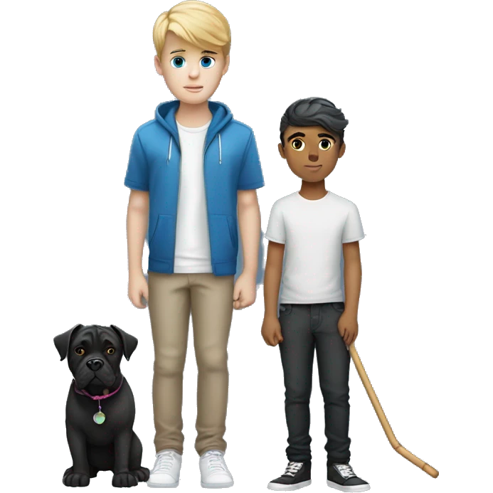 young white kid with justin beiber hairstyle standing alongside a black cane-corso emoji