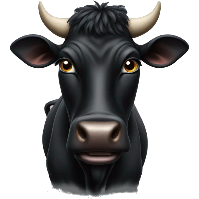 A black cow with a fierce face emoji