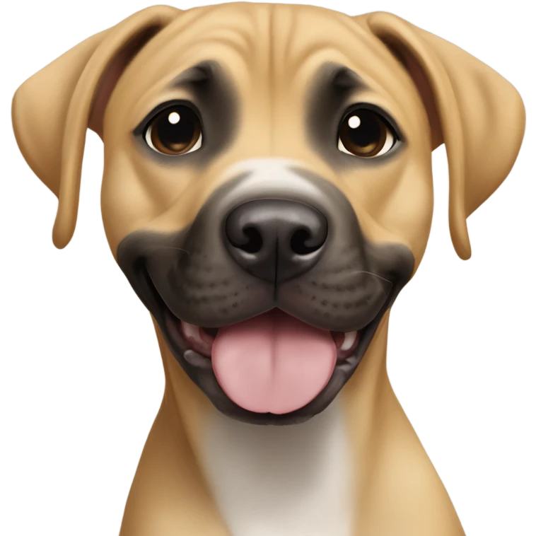 Black mouth cur puppy standing next to black and white smiling pit bull emoji