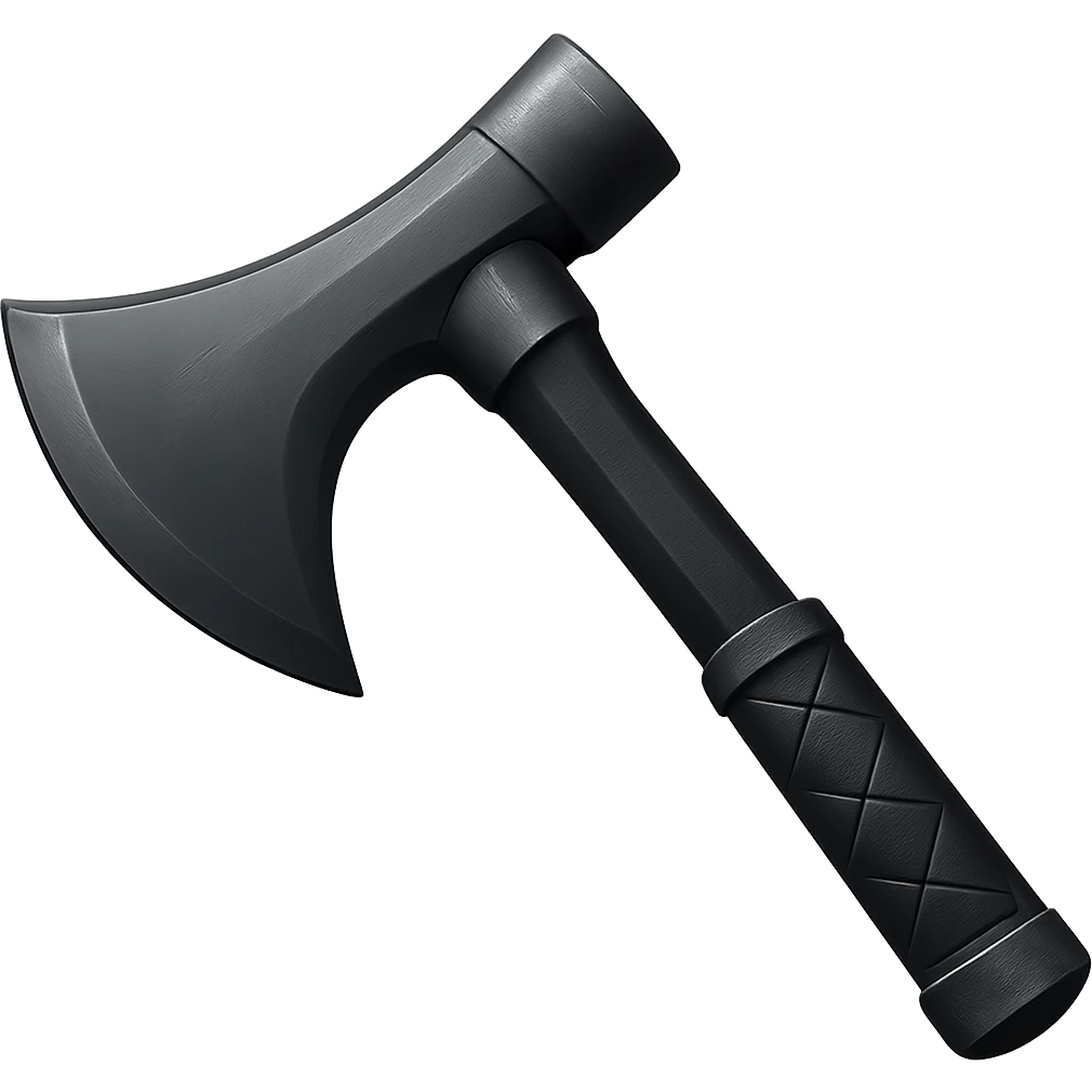 Make this steel axe 10% darker, keep it crisp, shiny, and slightly fancier than iron, realistic metallic steel, emoji style, transparent background. emoji