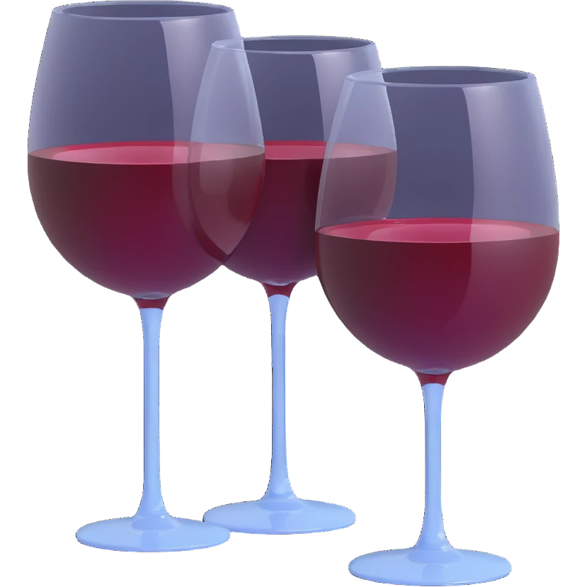 two wine glasses filled with red wine, 3D emoji style emoji