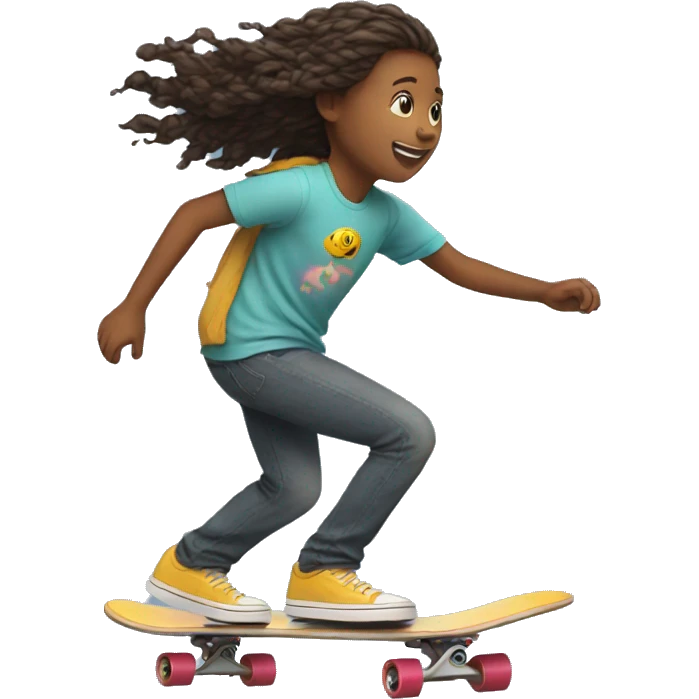 A young person on a skateboard is pushed by another emoji