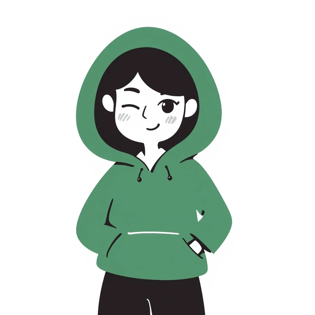 a blonde girl in a green hoodie winking emoji
