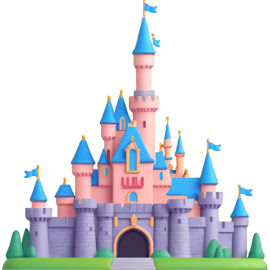 Disneyland castle, shiny, simplified, cheerful emoji