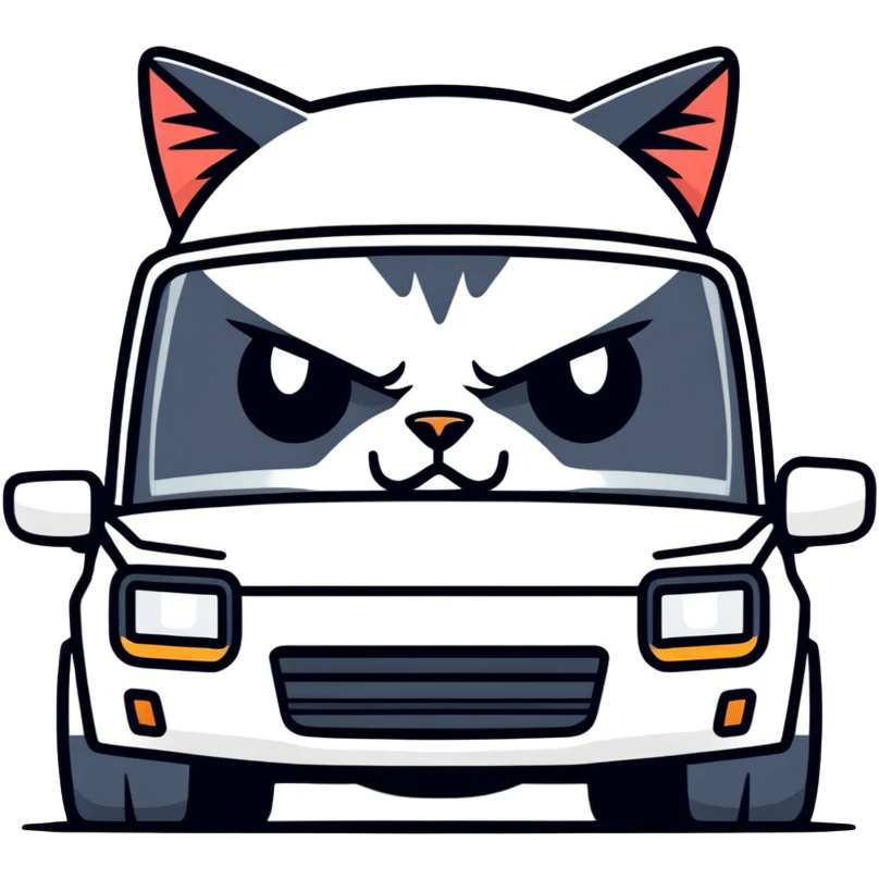 Angry cat driving white SUV emoji