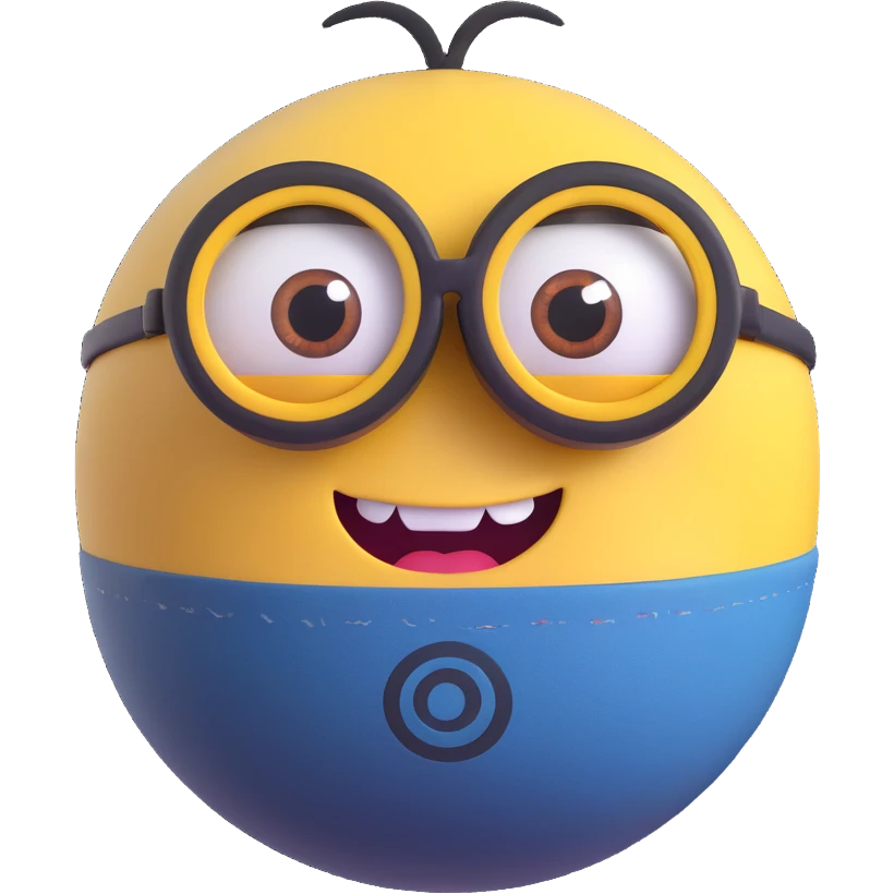 3d sphere with a minion face wearing glasses emoji