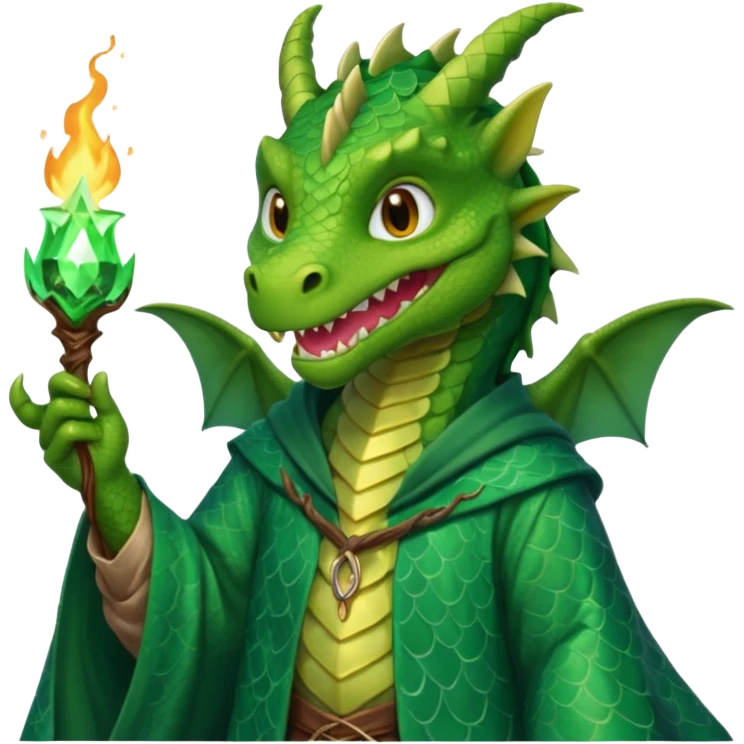 A dragon wearing wizard robes, casting a spell with a curious grin, portrait, bust up emoji