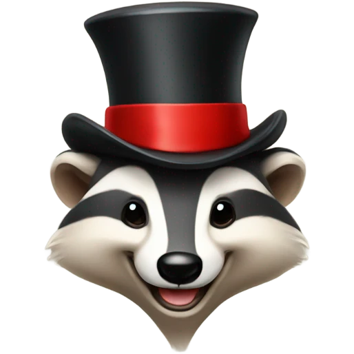 happy badger with red bow on head and a top hat emoji