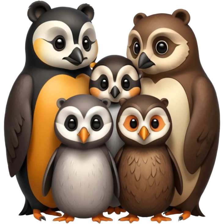 huddle of a badger, penguin, bear, and owl emoji