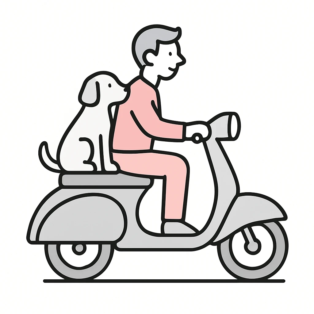 man and his pet dog riding a vespa emoji