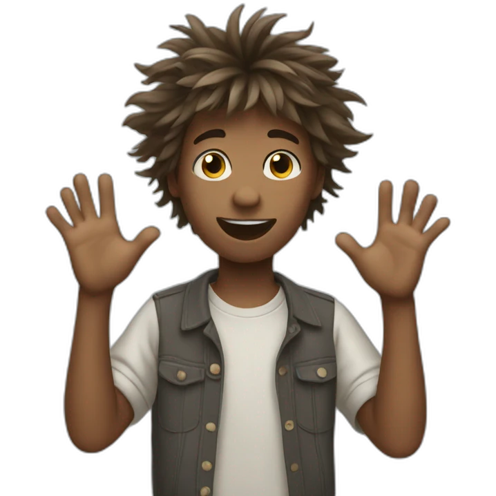boy with messy hairs waving hands emoji
