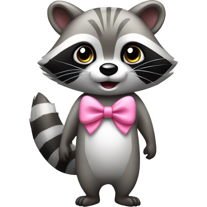 standing raccoon with pink bow emoji