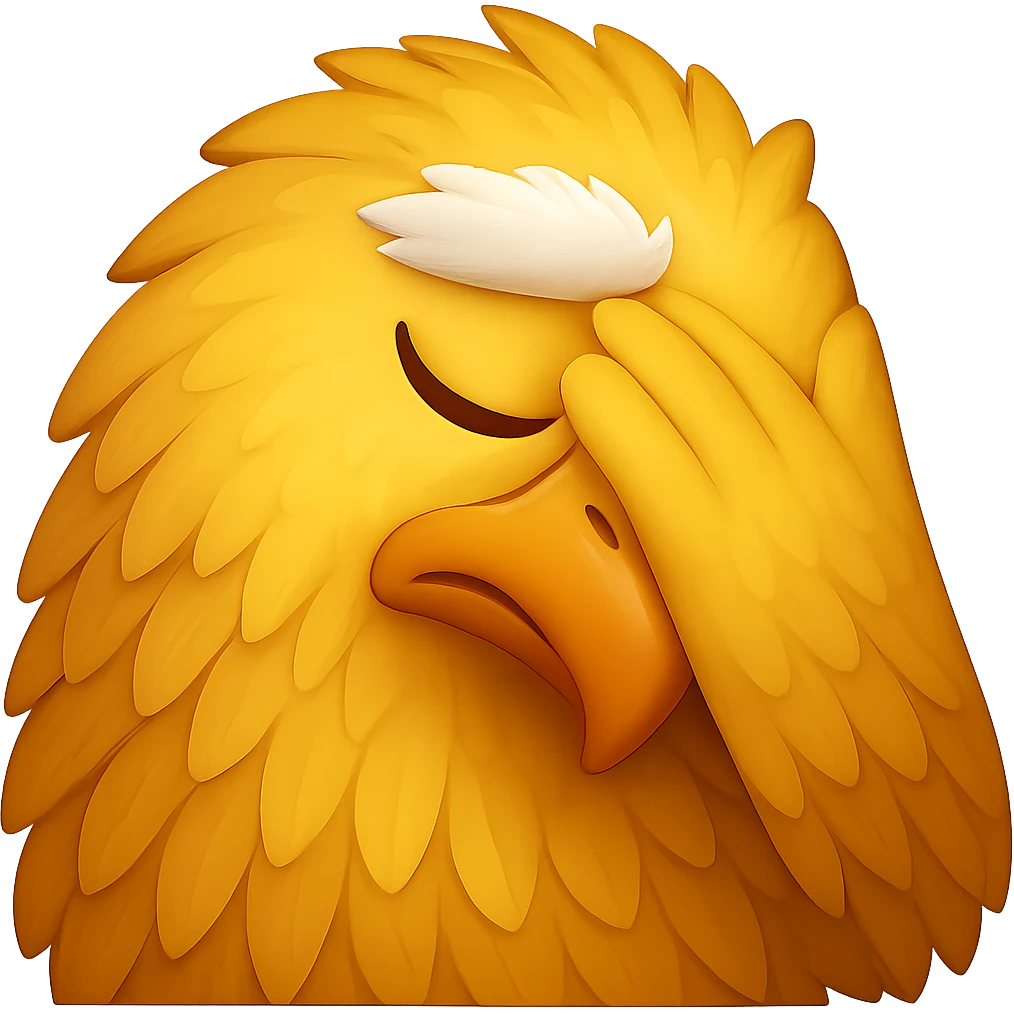 Make the yellow eagle do a facepalm gesture in the style of emoji. Remove the background. emoji