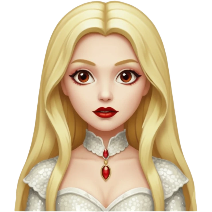 Marishka, Bride of Dracula from Van Helsing with long golden blonde hair, ivory sequin outfit emoji
