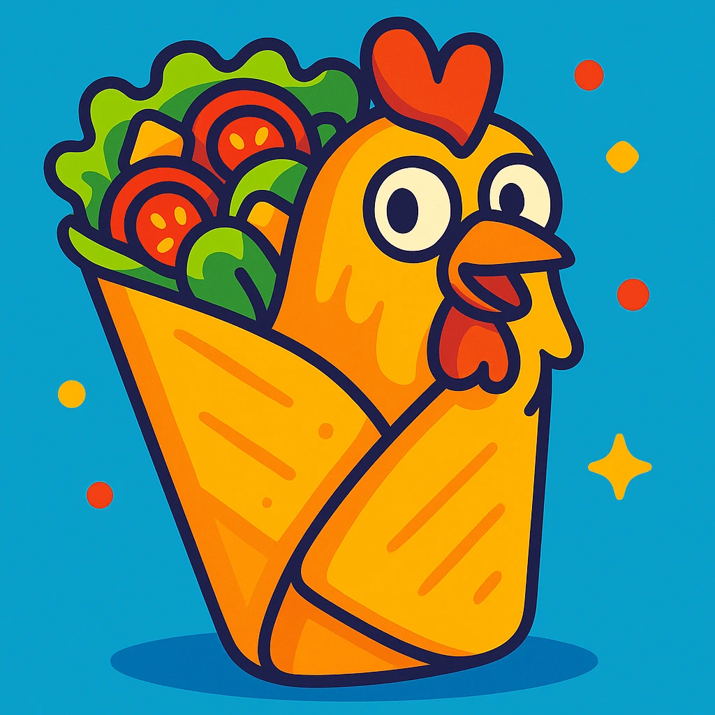 a chicken roll, cartoon style, bright colors emoji