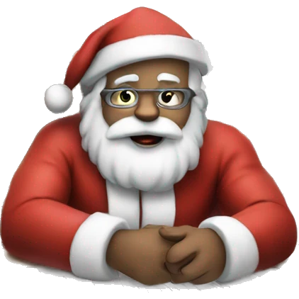 Santa is sitting on a desk, solving complicated math problems on a sheet of paper emoji