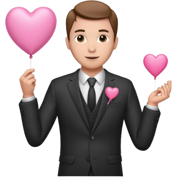 male with suit holding pink heart balloon emoji