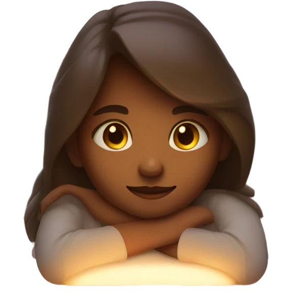 A girl with her head on the table shine around her head  emoji