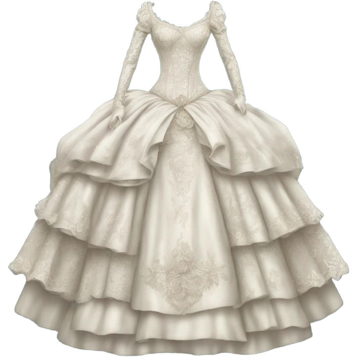 Hyper Realistic ornate 
edwardian Wedding dress displays emoji
