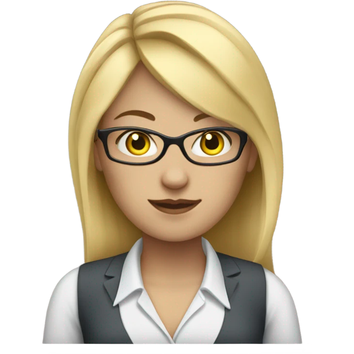 A female office worker with blond hair, blue eyes and glasses  emoji