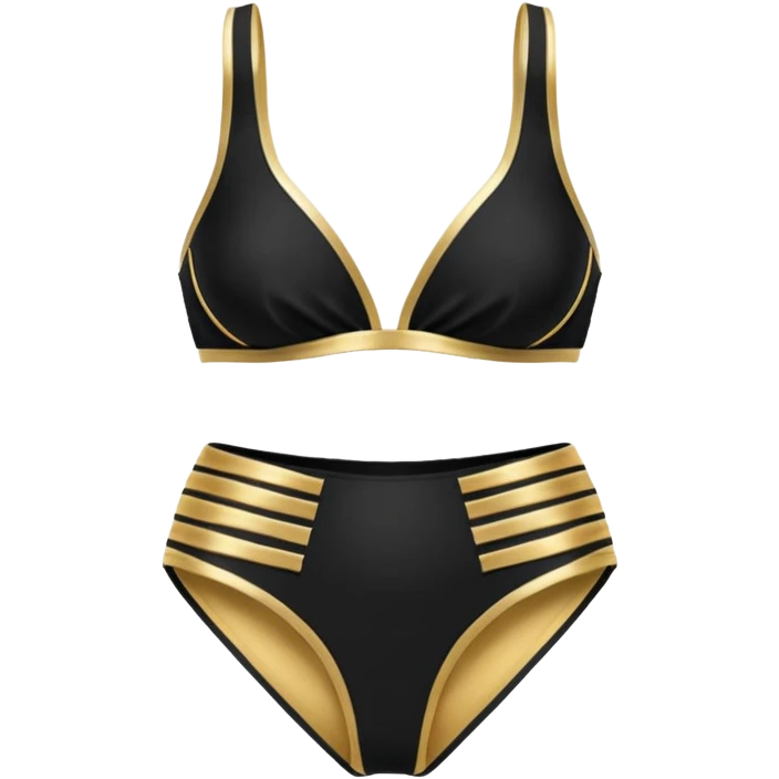 high-waisted bikini, black and gold emoji