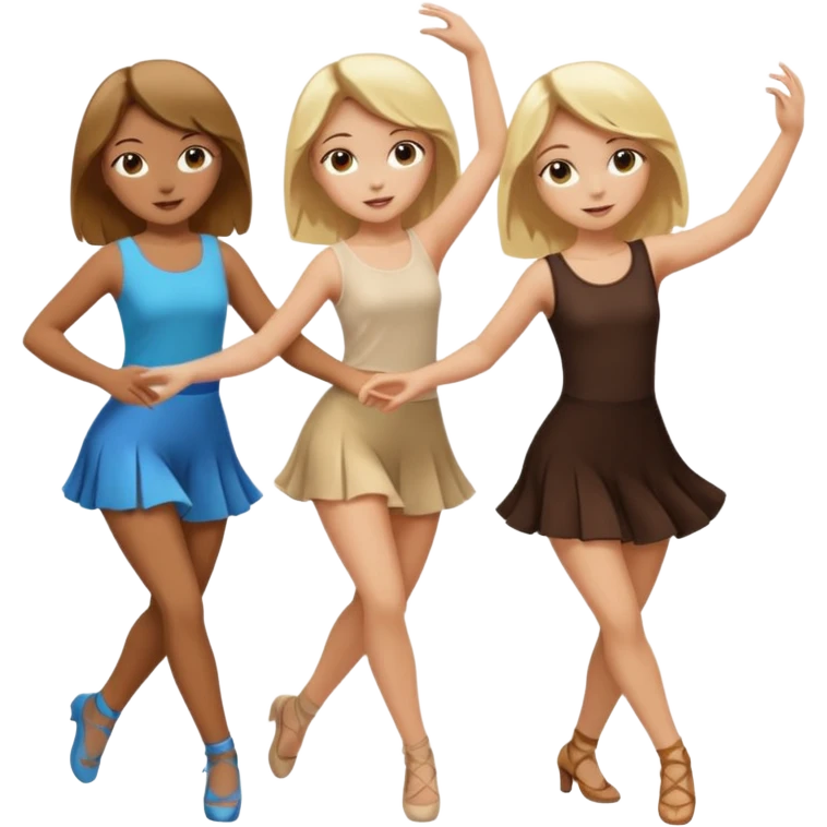 3 girls dancing 1 blonde and pale to the left 1 tan with brown hair in the middle and 1 slightly less tanned to the right with dark brown hair emoji