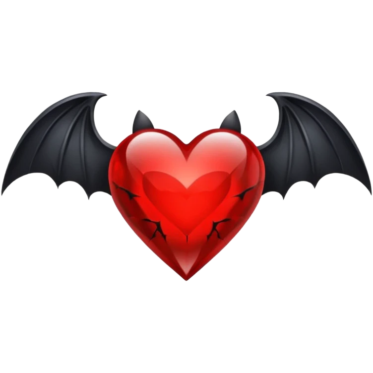crystal red heart with black bat wings emoji