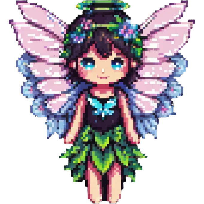 whimsical fairy with flower petal wings in pixel art style emoji