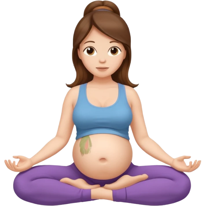 Pregnant woman sitting in a yoga pose with long brown hair and fair skin,." emoji