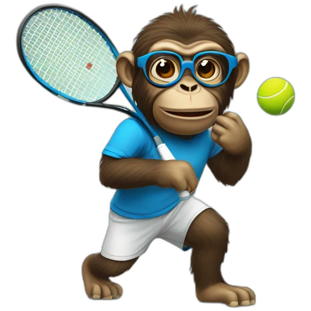 ape playing tennis in blue shirt with glasses emoji