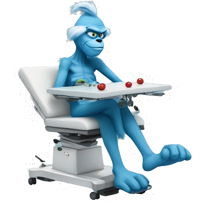blue grinch laying on operating table emoji