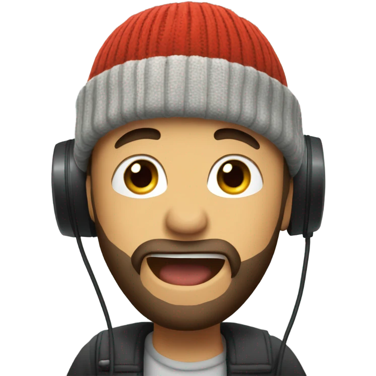 bearded boy in beanie singing with microphone emoji