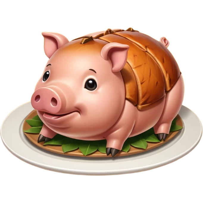 Create an emoji-style whole lechon. Crispy shiny roasted pig on a platter, festive and simple emoji