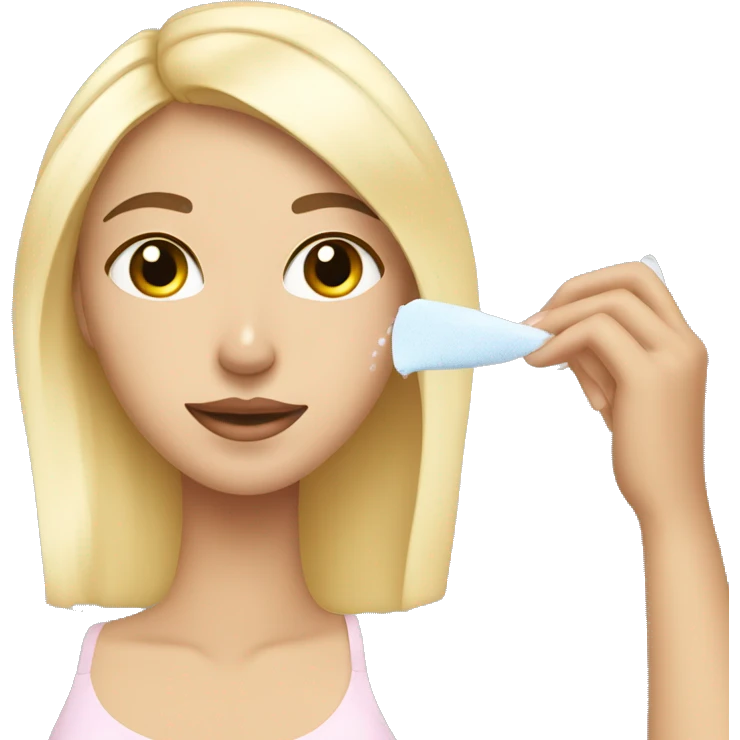 A blonde girl applying skincare to her face with a skincare headband on emoji