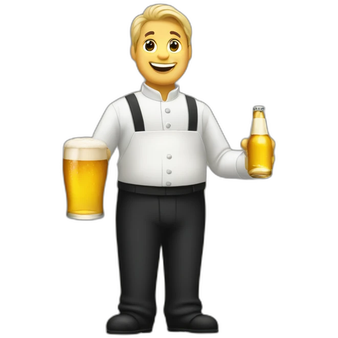 Waiter with a pot belly serving bottles of beer emoji