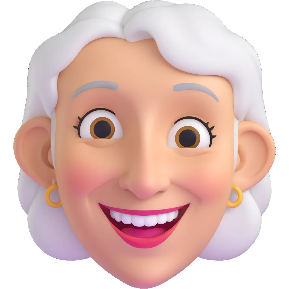 older woman with a big nose, smiling emoji