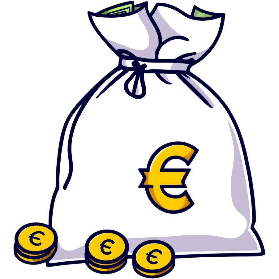 money bag with euro symbol, slight glow, coins spilling out emoji