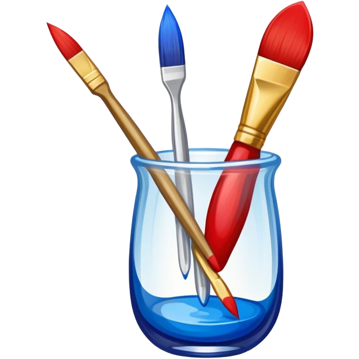 Glass painting icon, hand-painted vibrant patterns on a glass surface with visible bold brushstrokes, no liquid inside the glass object, bright colors like red, blue, and gold, visible fine paintbrush, minimalistic style, clean lines, transparent background. emoji