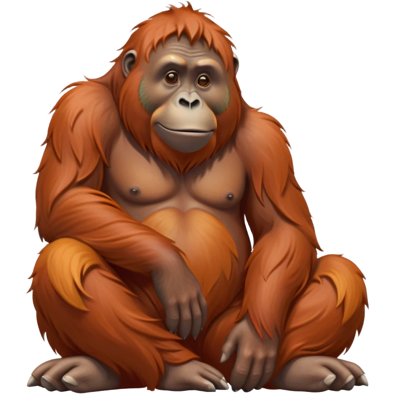 cinematic-orangutan-realistic-full-body-sitting-emoji,-massive-frame-relaxed-with-arms-folded-thoughtfully,-thick-orange-fur-flowing-in-the-breeze,-head-tilted-dramatically,-deep-dark-eyes-filled-with-ancient-wisdom,-simplified-yet-realistic-focused-features,-highly-detailed,-glowing-with-an-almost-sarcastic-glow emoji