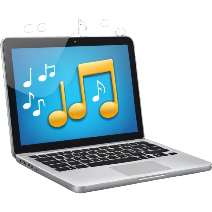 laptop with musical notes around emoji
