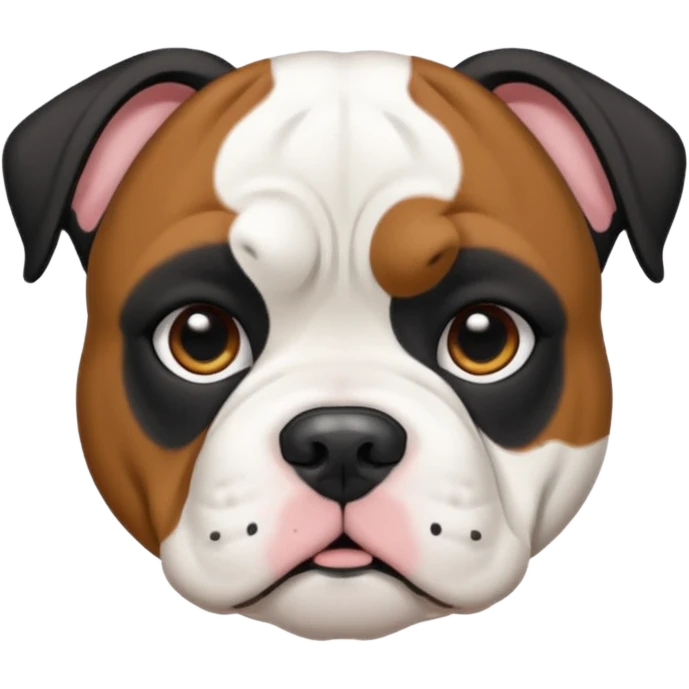Black and white American bulldog black body white head black around one ear and I emoji